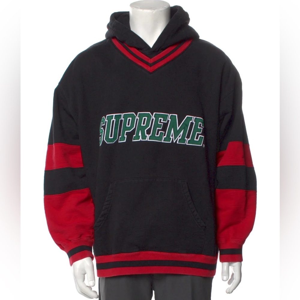 Authentic Supreme Hockey Hooded Sweatshirt in Red & Black 2020